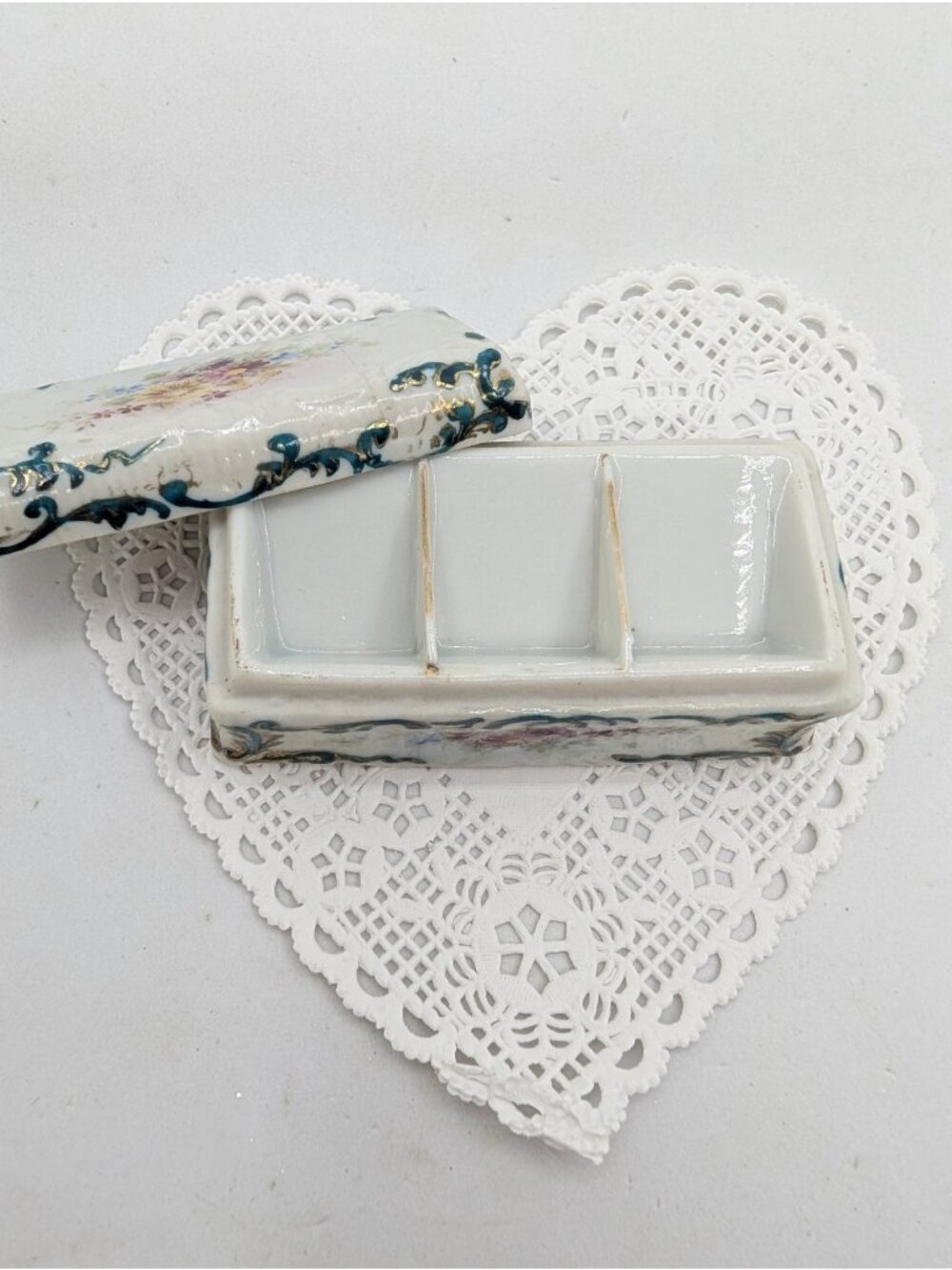 Antique Victorian Stamp holder porcelain floral Whistledown coquette cottagecore